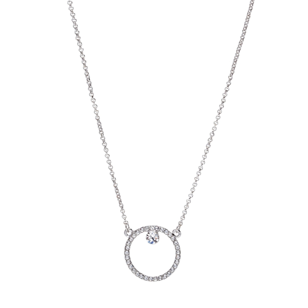 CALLURA Crystal Pave Silvertone Open Circle Necklace 16" 2" Extension